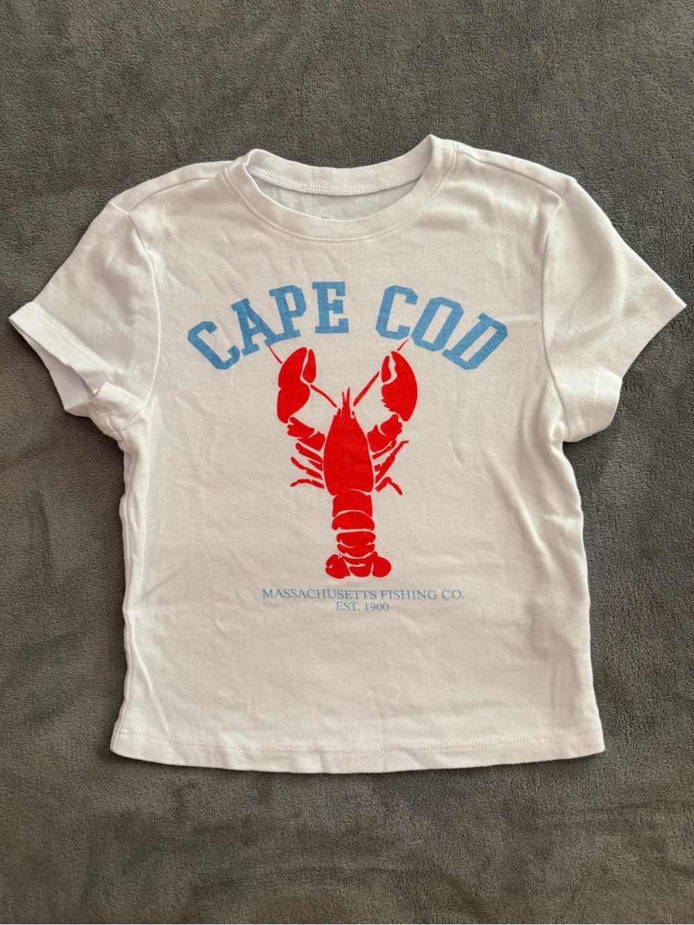 No Boundaries White Tee with Red Lobster & Blue Cape Cod Print
